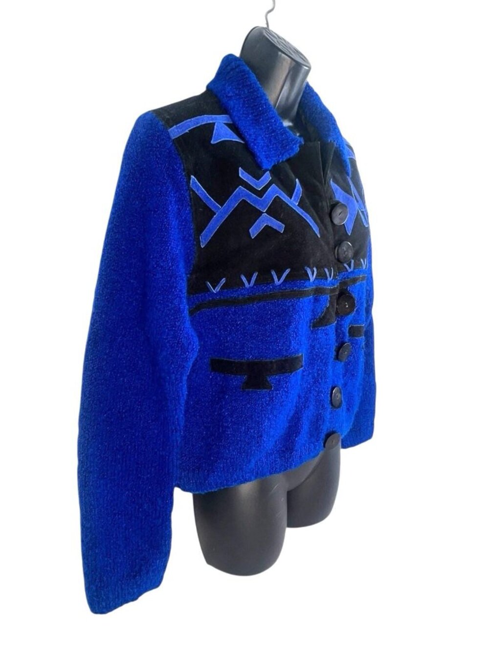vtg Sandy Starkman suede trim knit box shape western rodeo cropped cardigan sz M - Picture 5 of 8